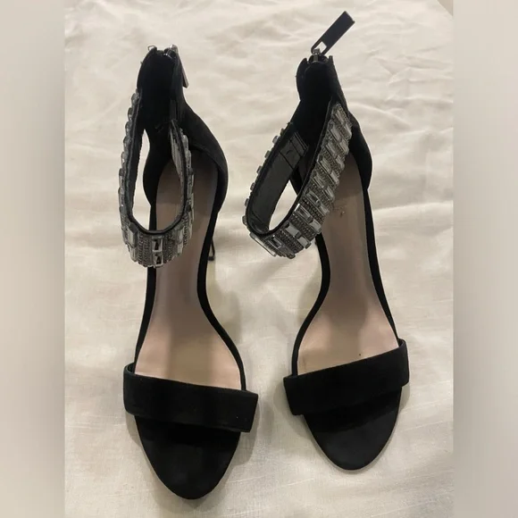 Aldo Stiletto Black High Heels Diamond Ankle Cuff Rear zip size 7.5 - Picture 1 of 5